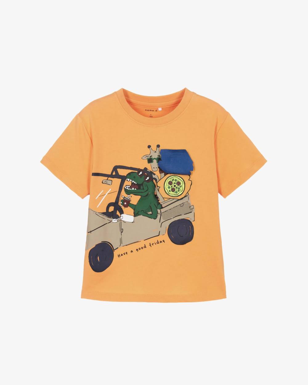 NAME IT-Boys Dino & Giraffe Orange Tee | Childrensalon Outlet