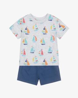 Little Me-Boys Nautical Grey & Blue Shorts Ensemble | Childrensalon Outlet