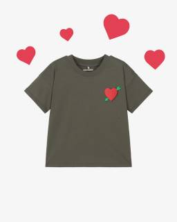 Mini Rodini-Girls Charcoal Heart Motif Tee | Childrensalon Outlet