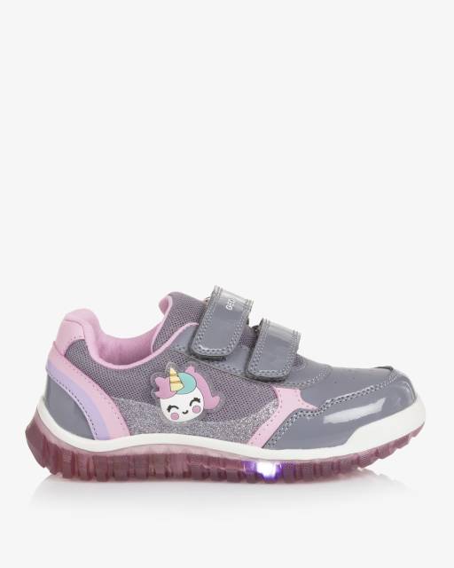 Geox-Girls Grey & Pink Light-Up Unicorn Trainers | Childrensalon Outlet