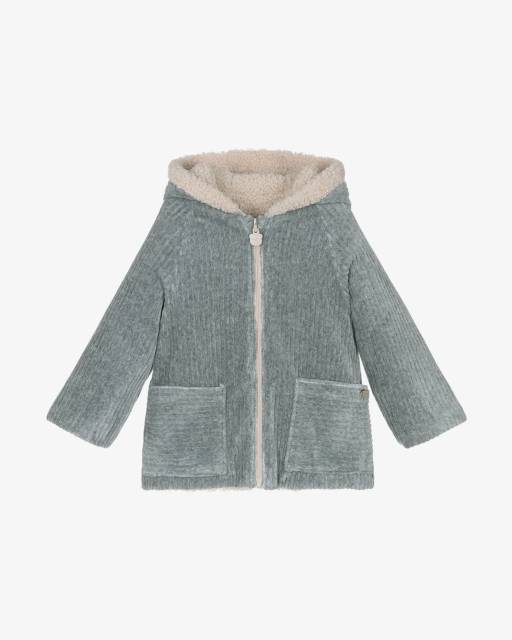 Mayoral Newborn-Grey Velour & Beige Teddy Fleece Reversible Baby Pram Coat | Childrensalon Outlet