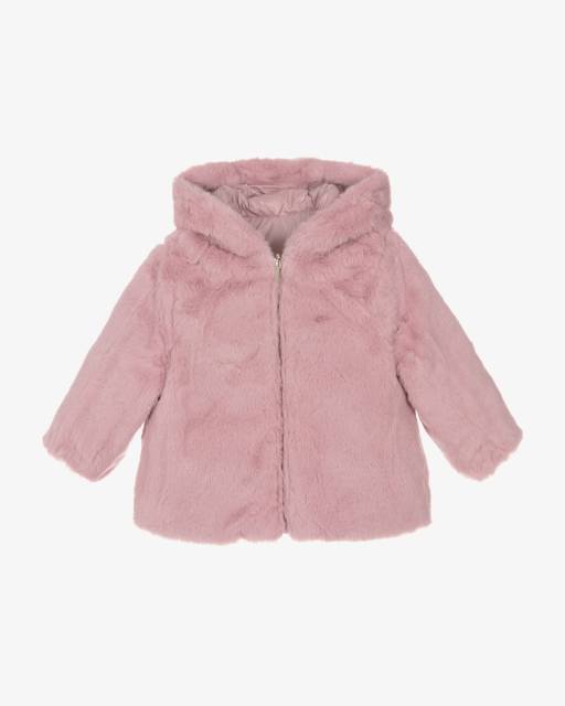 Mayoral-Pink Bow Puffer Faux Fur Coat | Childrensalon Outlet