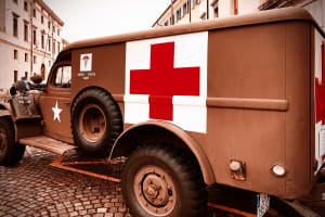 A US Amry ambulance from WWII bearing the red cross symbol