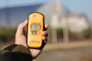 Geiger counter measuring radiation levels in the area of Chernobyl
