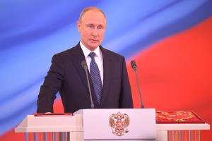 Vladimir Putin bei seiner Verbindung als Russlands Präsident.