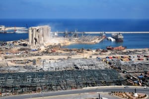 Port of Beirut Explosion. photo taken days after the explosion from an adjacent building