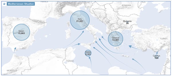 Mediterranean mirgrant map