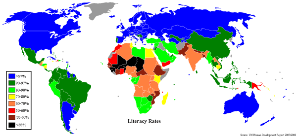 2007/2008 World literacy rates - Via Wikimedia Commons