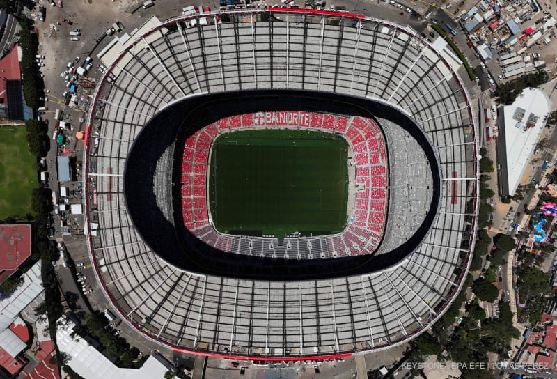 Luftaufnahme des Azteca-Stadions in Mexiko-Stadt, Mexiko, 27. März 2026.