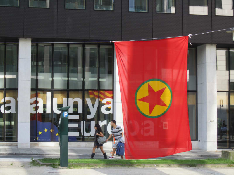 Kurdistan Workers Party flag flying in Brussels