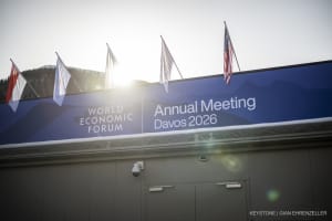 Außenansicht des Kongresszentrums vor der 56. Jahrestagung des Weltwirtschaftsforums (WEF) in Davos, Schweiz, Montag, 19. Januar 2026.