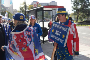 Zwei Briten demonstrieren gegen Brexit.