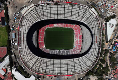 Luftaufnahme des Azteca-Stadions in Mexiko-Stadt, Mexiko, 27. März 2026.
