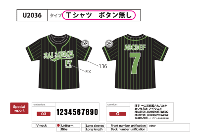 野球風Tシャツオーダーメイド U2036