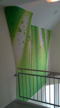 Spannwand im Flur grün mit Wassertropfen