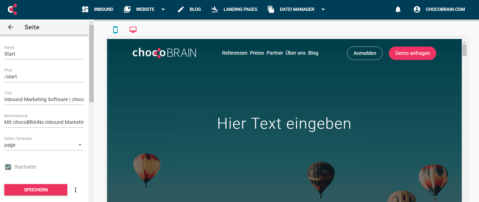 chocoBRAIN CMS Screenshot