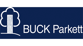 Buckparkett Logo dunkelblau mit einem Baum