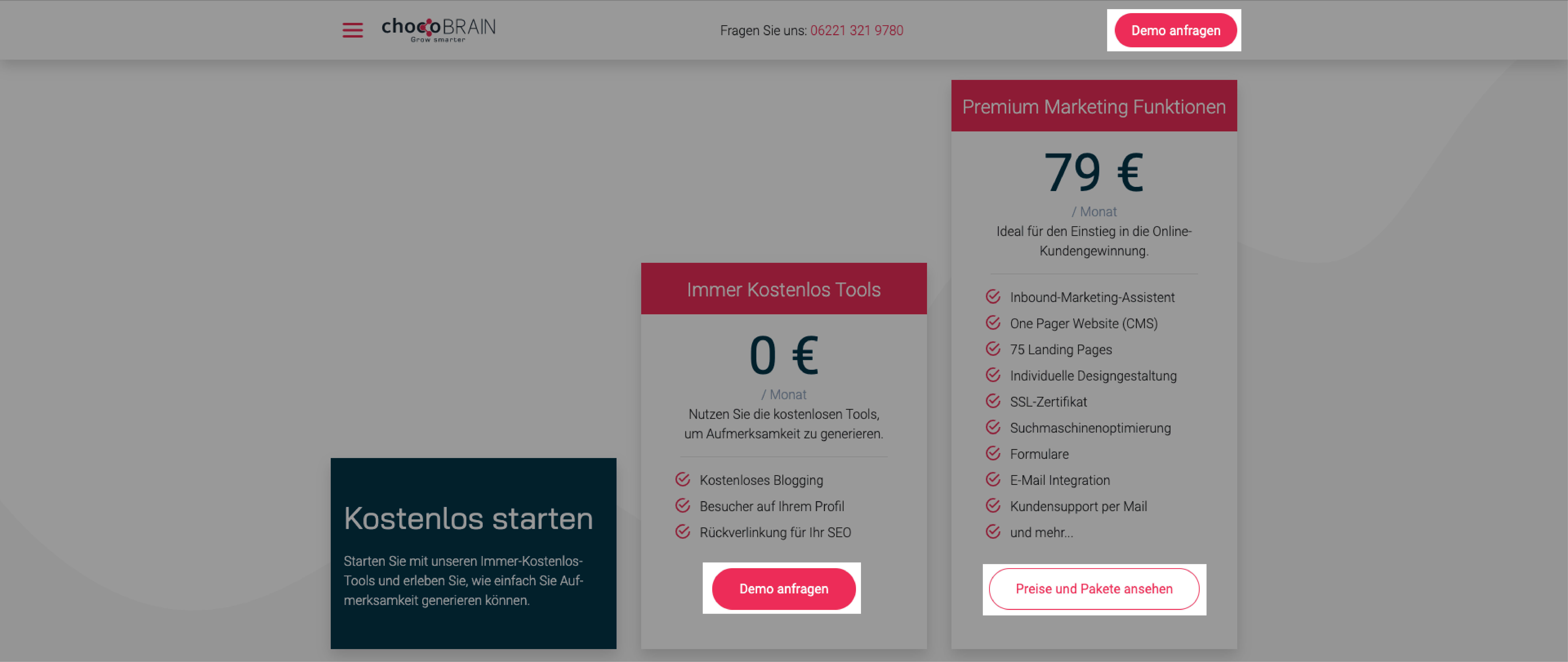 Call-to-Actions chocoBRAIN