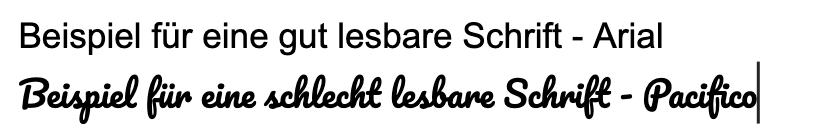 Schriftarten Beispiel schlecht lesbar