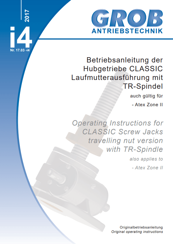 Operating instruction classic screw jack travelling nut version