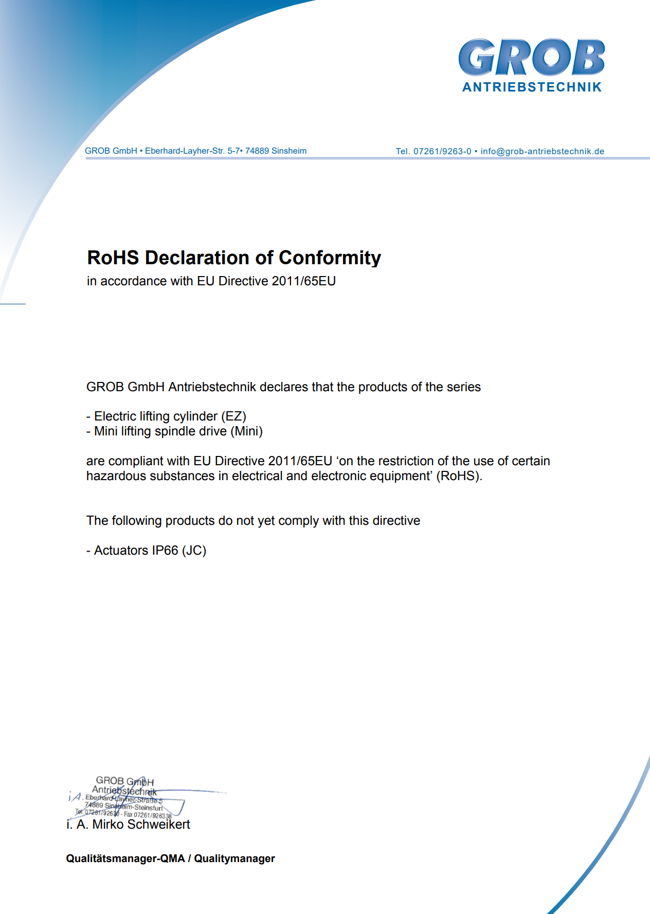 Declaration of Conformity - GROB