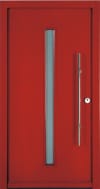 50 rote Haustür mit dünnem Glasbalken