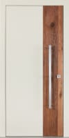 61 Haustür beige und Holz mit langem Türgriff
