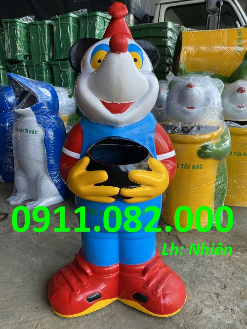 Cung cấp thùng rác hình thú giá rẻ tại vĩnh long- thùng rác gấu trúc, chuột micky- lh 0911082000