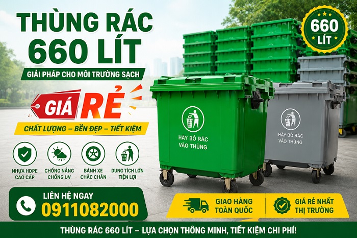 Cung cấp thùng rác nhựa HDPE 120 lít, 240 lít, 660 lít- hàng chất lượng giá rẻ tại cần thơ- lh 0911.082.000