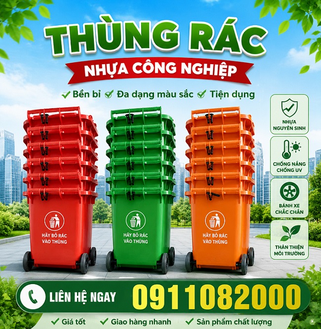 Thùng rác nhựa HDPE cao cấp- thùng rác 120L 240 giá rẻ tận kho-Sỉ toàn quốc- lh 0911082000