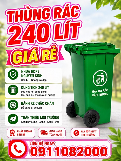 Sỉ lẻ thùng rác nhựa, thùng rác 120l – 240l – 660l giá tốt- lh 0911082000- nơi bán thùng rác giá rẻ