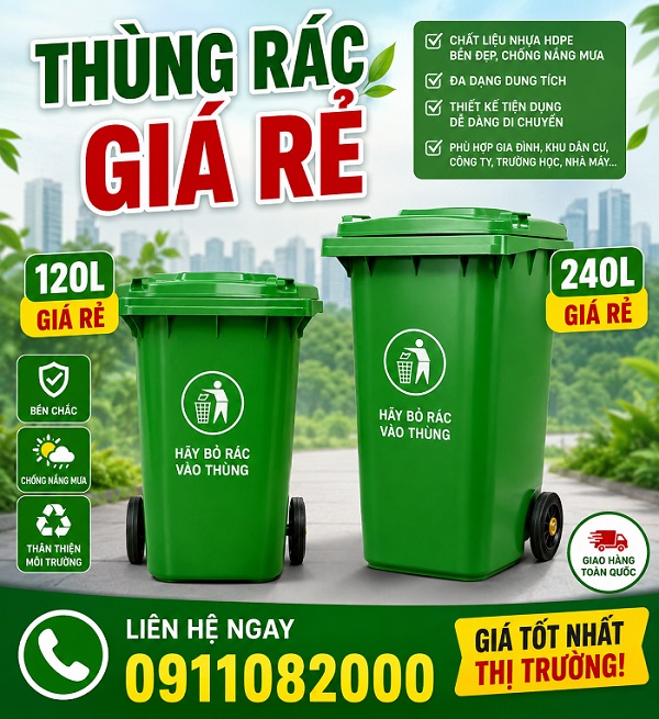 Chuyên bỏ sỉ lẻ thùng rác 120l 240L giá rẻ tại Cần thơ- hàng chất lượng đạt tiêu chuẩn- lh 0911082000
