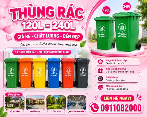 Nhà cung cấp thùng rác 120L 240L 660L giá rẻ nhất- thùng rác siêu bền- lh 0911082000