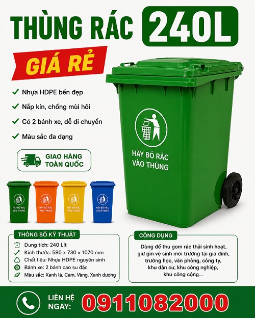 Sỉ lẻ thùng rác 120l 240l giá rẻ, miễn phí giao hàng toàn quốc- lh 0911082000