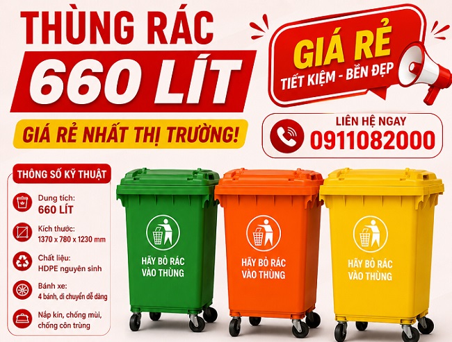 Sỉ thùng rác nhựa, thùng rác 120L 240L 660L giá rẻ- giao hàng tận nơi- lh 0911082000