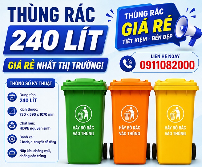 Cung cấp thùng rác nhựa đa dạng kích thước giá tốt tại cần thơ- lh 0911082000