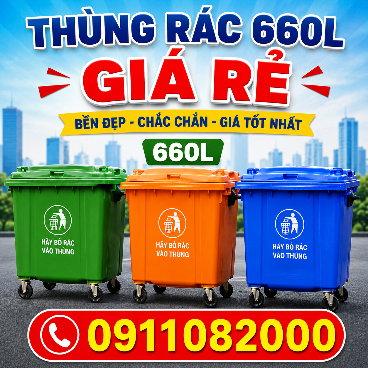 Thùng đựng rác bảo vệ môi trường giá rẻ tại vĩnh long- lh 0911082000