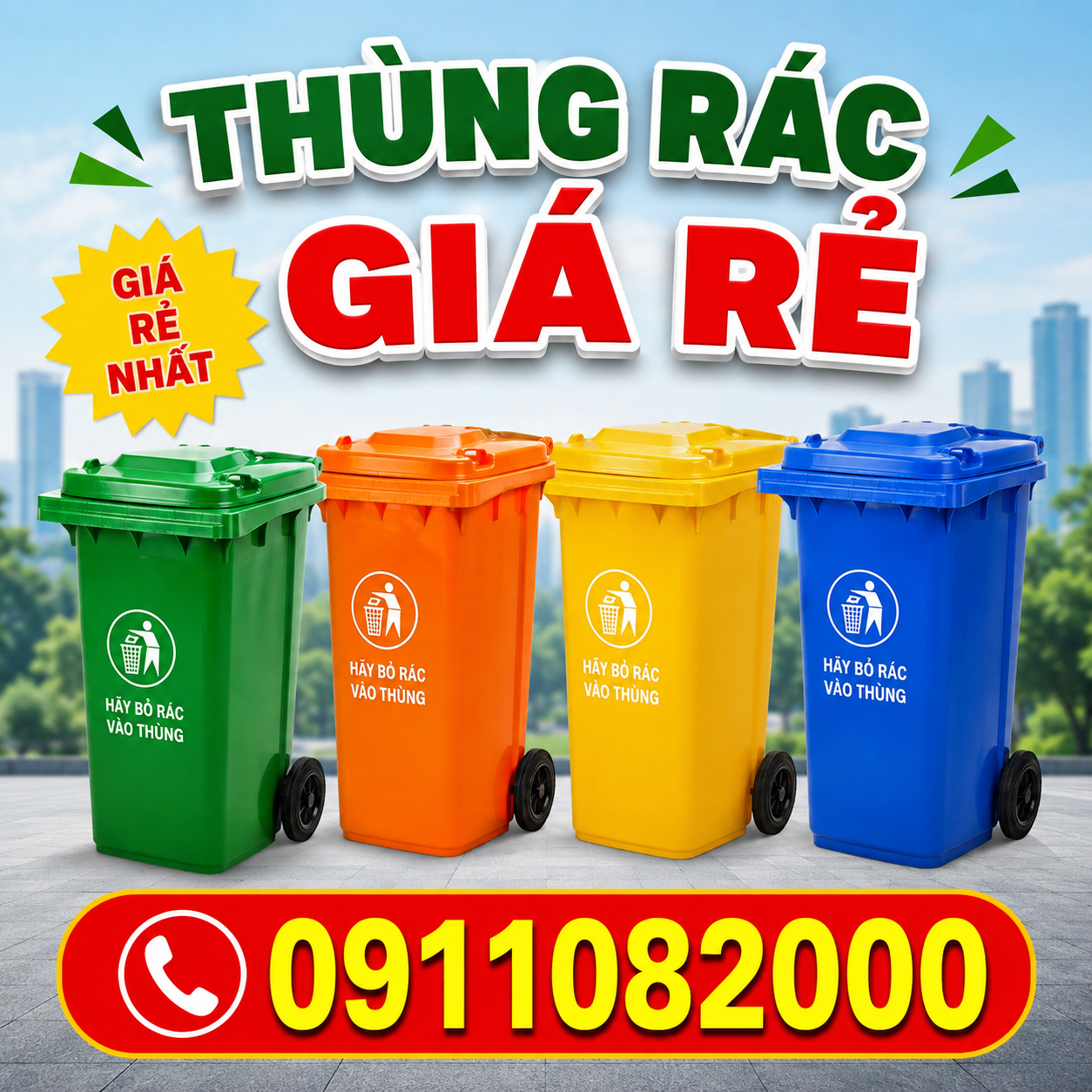 Thùng đựng rác bảo vệ môi trường giá rẻ tại vĩnh long- lh 0911082000