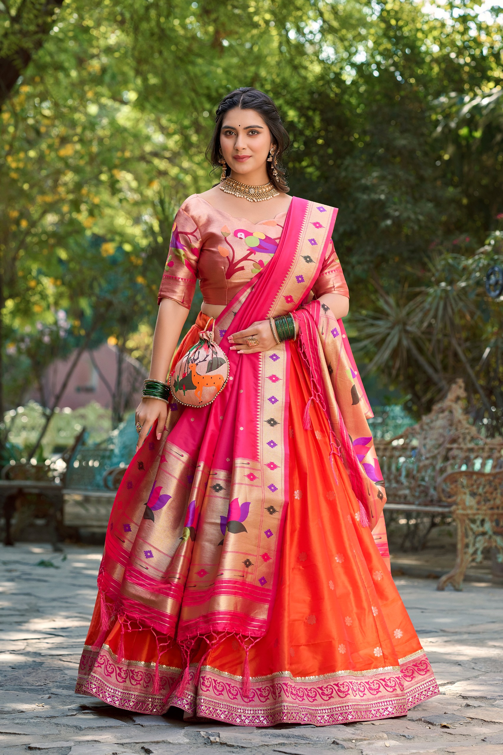 Lehengas Jacquard Silk Paithani | Weaving Zari Work | Zyanira