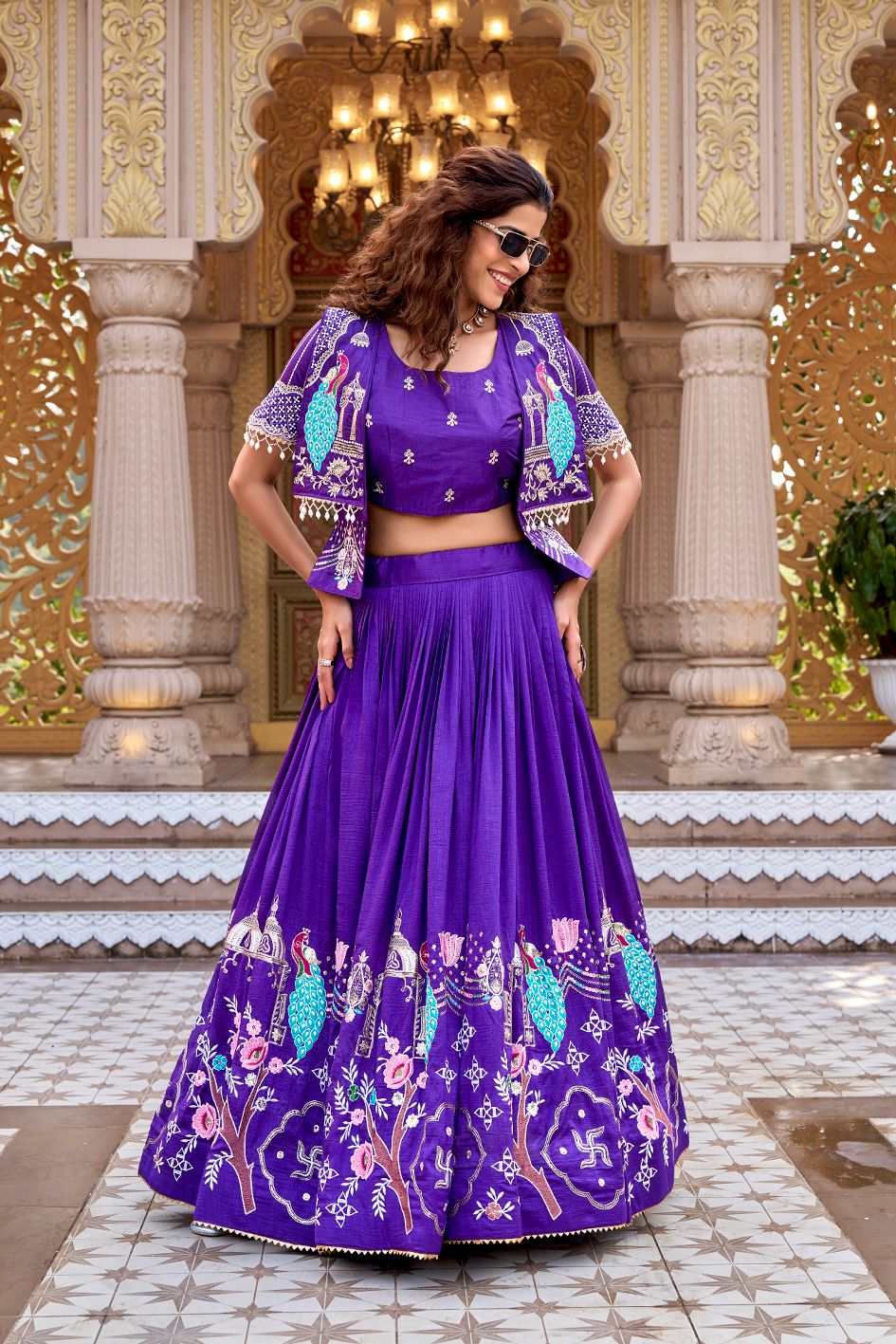 Festival Lehenga Choli & Koti | Pure Vichitra | Heavy embroidery Thared Work | Zyanira