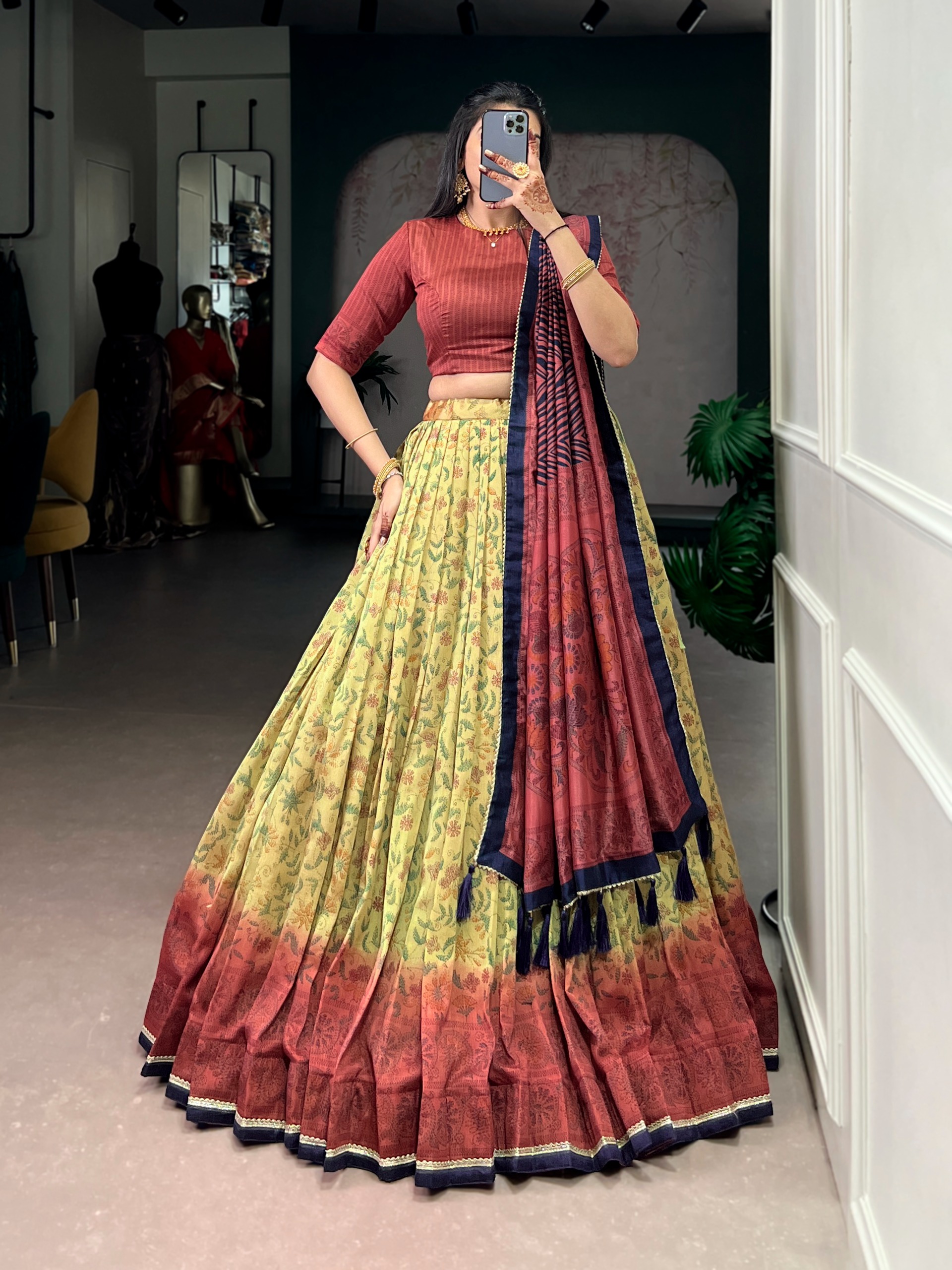 Festival Outfit Vichitra Silk Lehenga | Printed | Stitch With Canvas and Cancan | Zyanira