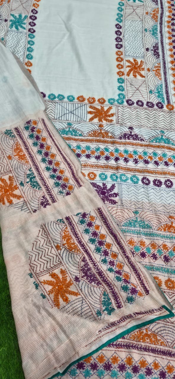 BOLPUR HANDLOOM COTTON KHADI Saree | HANDCRAFTED HAND BENGAL LAMBANI WORK | Zyanira