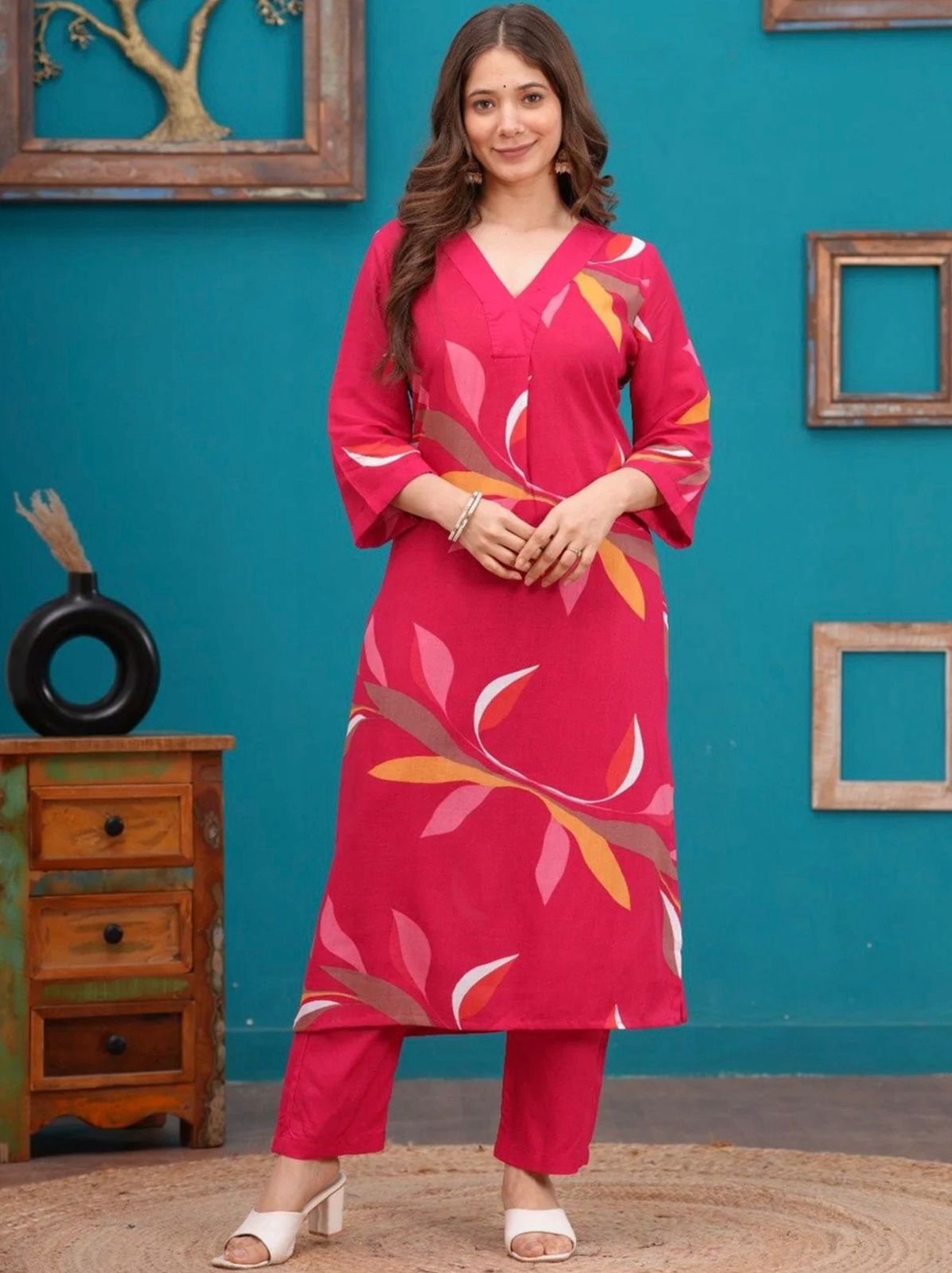Printed Cotton Blend Kurta Set with Chanderi Dupatta – Multiple Colors