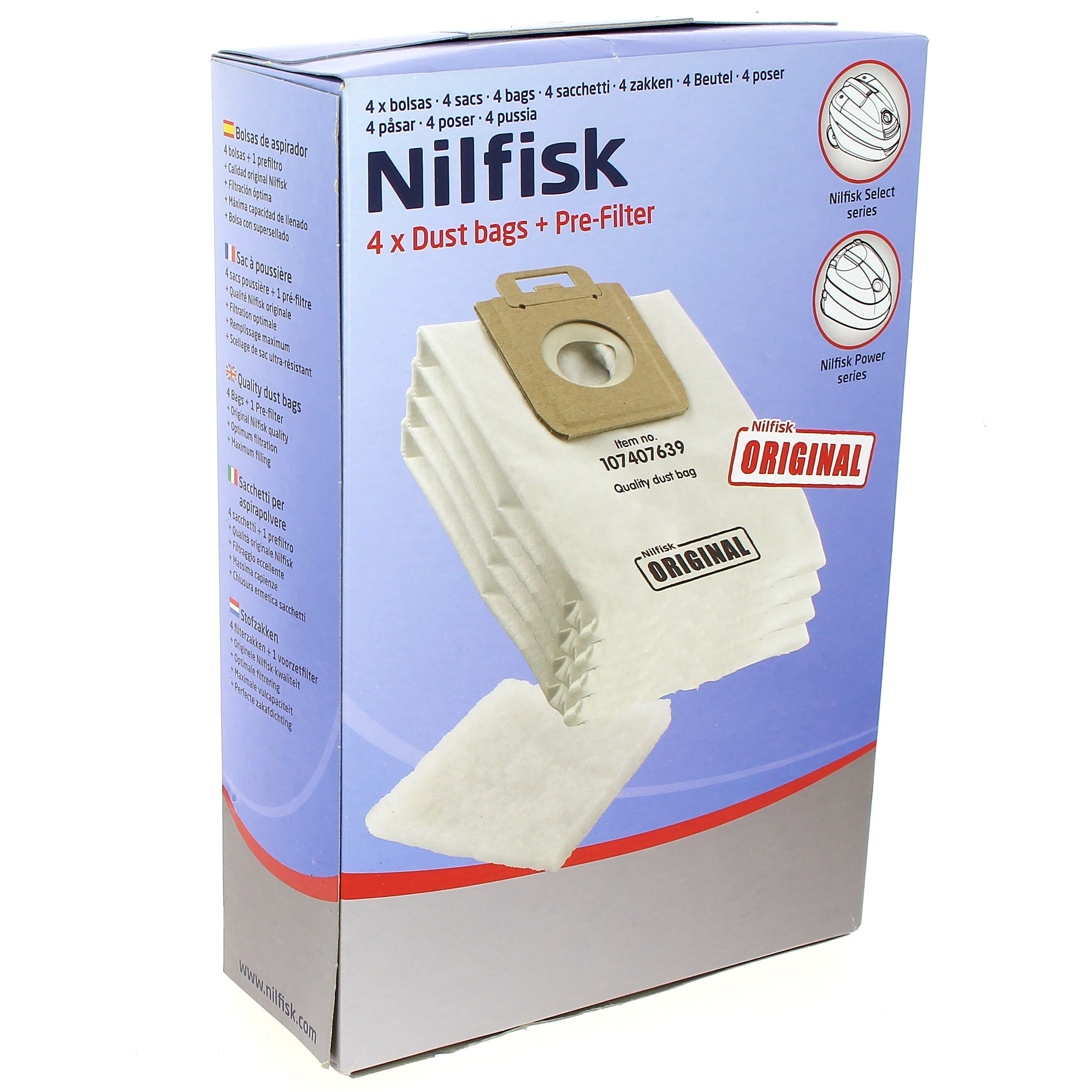 Sacs aspirateur par 4 origine filtre pour Aspirateur Nilfisk