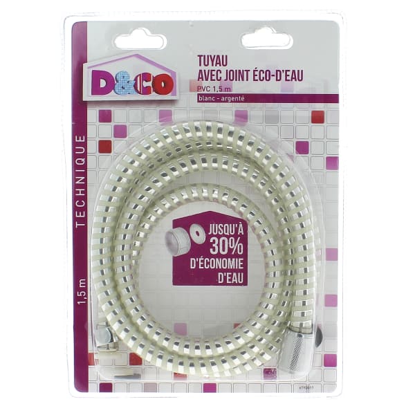 Tuyau flexible douche blanc/metal 1,50m grand format (1 / 1)