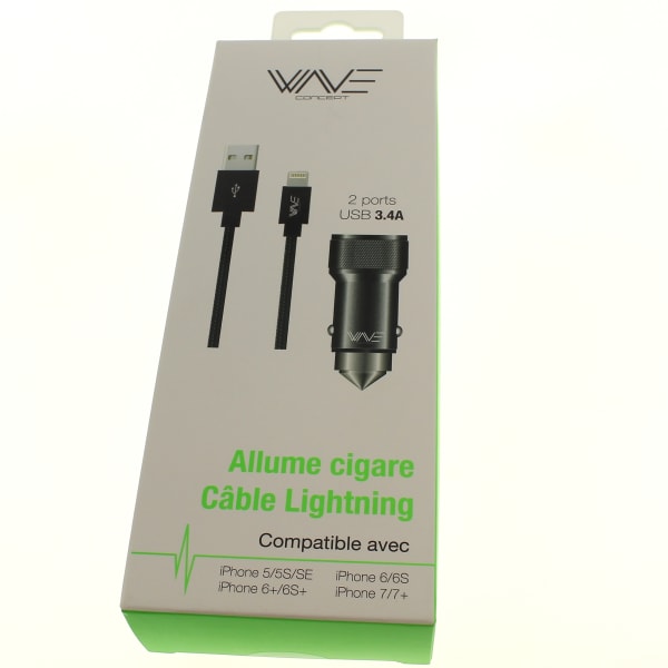 Chargeur allume-cigare + cable lightning grand format (1 / 2)