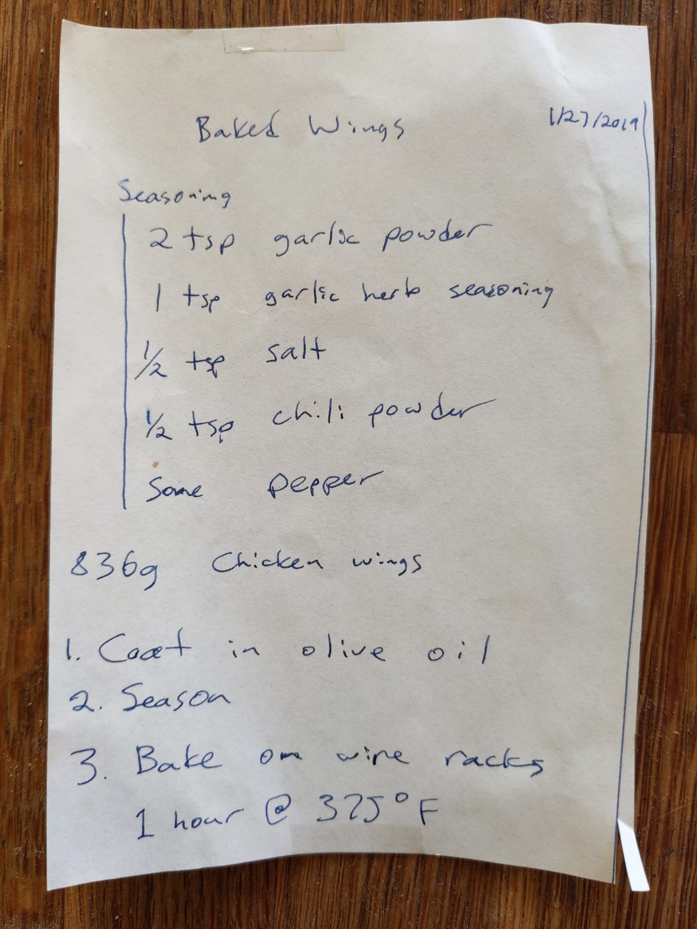 Baked chicken wings
