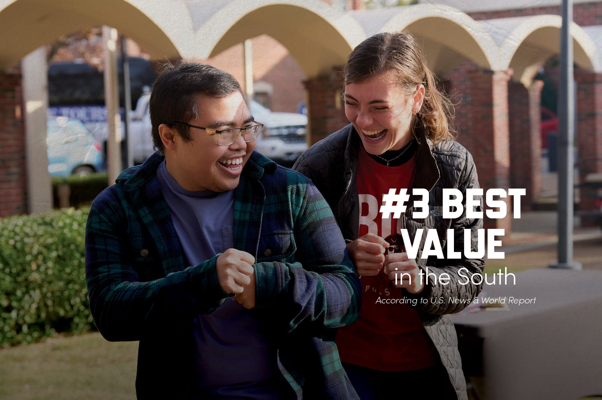 Number 3 Best Value in the South according to US News & World Report - Two students at a campus event