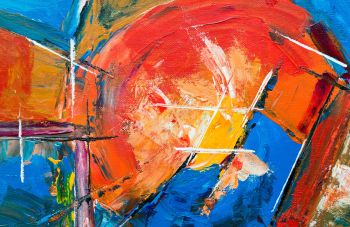 abstract artwork with blue, yellow, and red colors Visual Art
