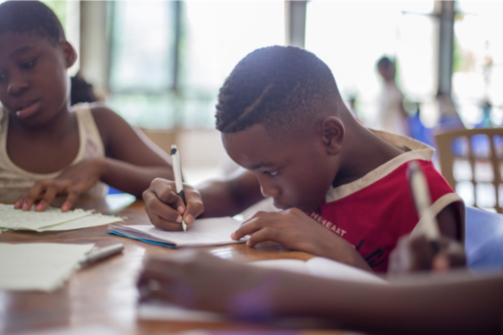 Young children studying